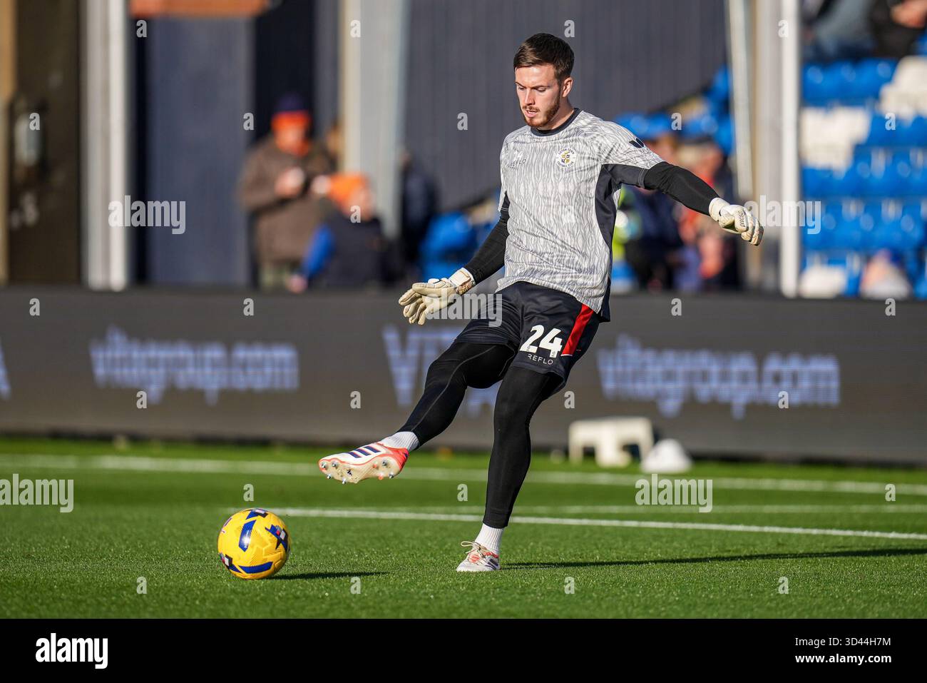 Goalkeeper Josh Keeley (24) of Luton Town warms up ahead of the Sky Bet ...