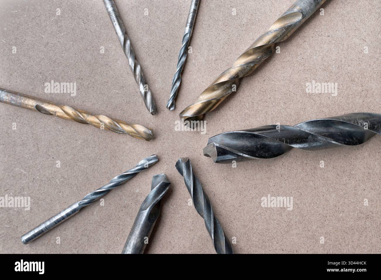 Slightly used mixed drill bits with different numbers Stock Photo