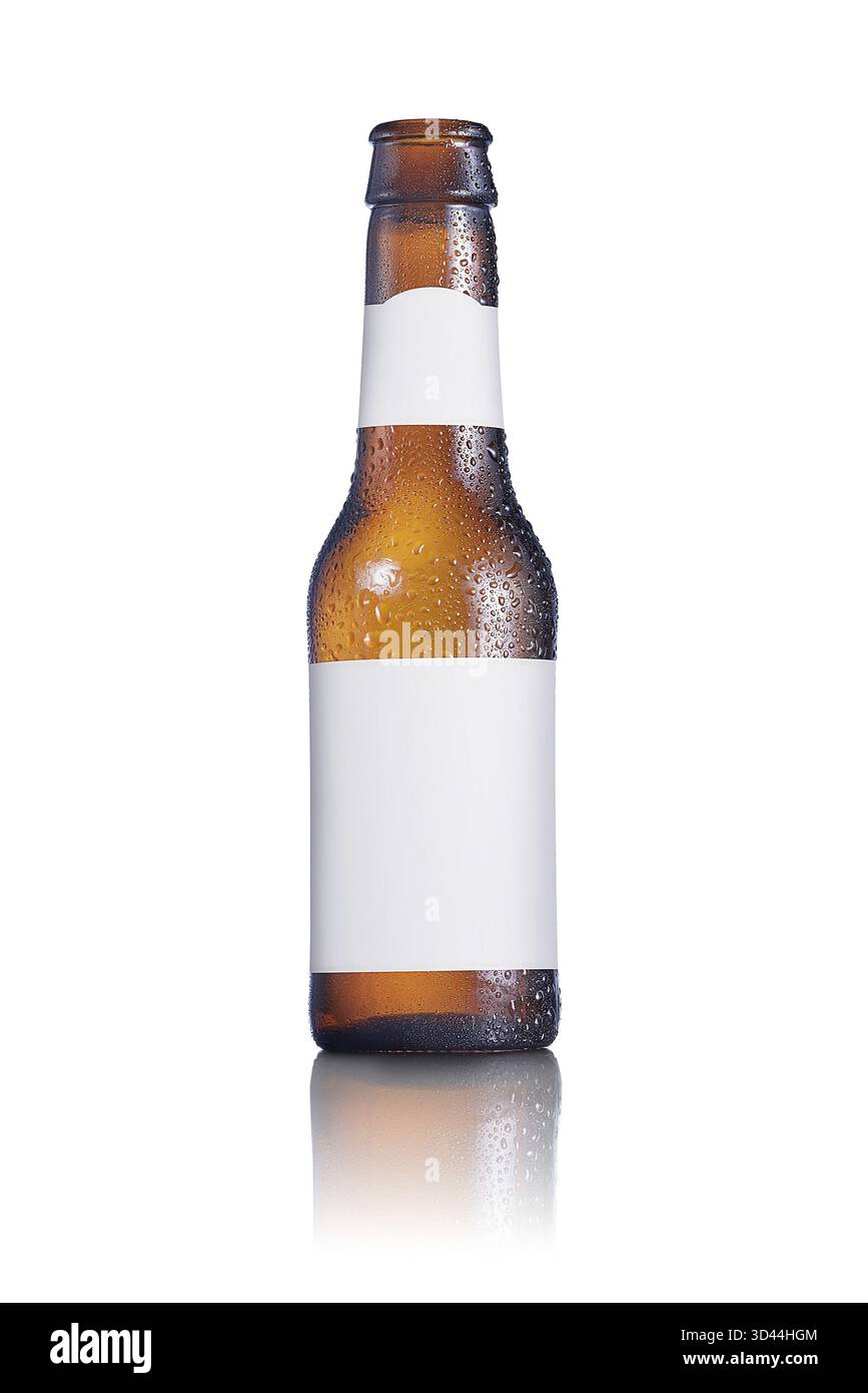 Beer bottle with a blank label on a white background Stock Photo