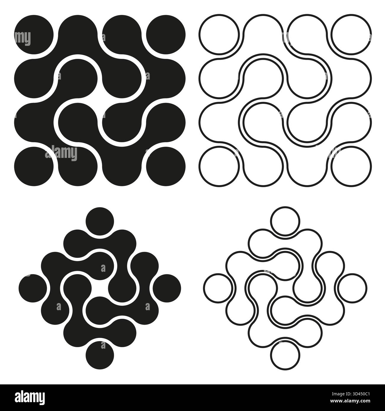 Black abstract shapes. Rounded line pattern. Organic geometric design. Vector stylish elements. EPS 10. Stock Vector