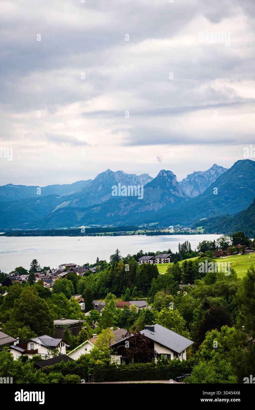 The Austrian Lake District, also known as the Salzkammergut, is a region east of Salzburg known for its 76 lakes, alpine peaks, and picturesque villag Stock Photo