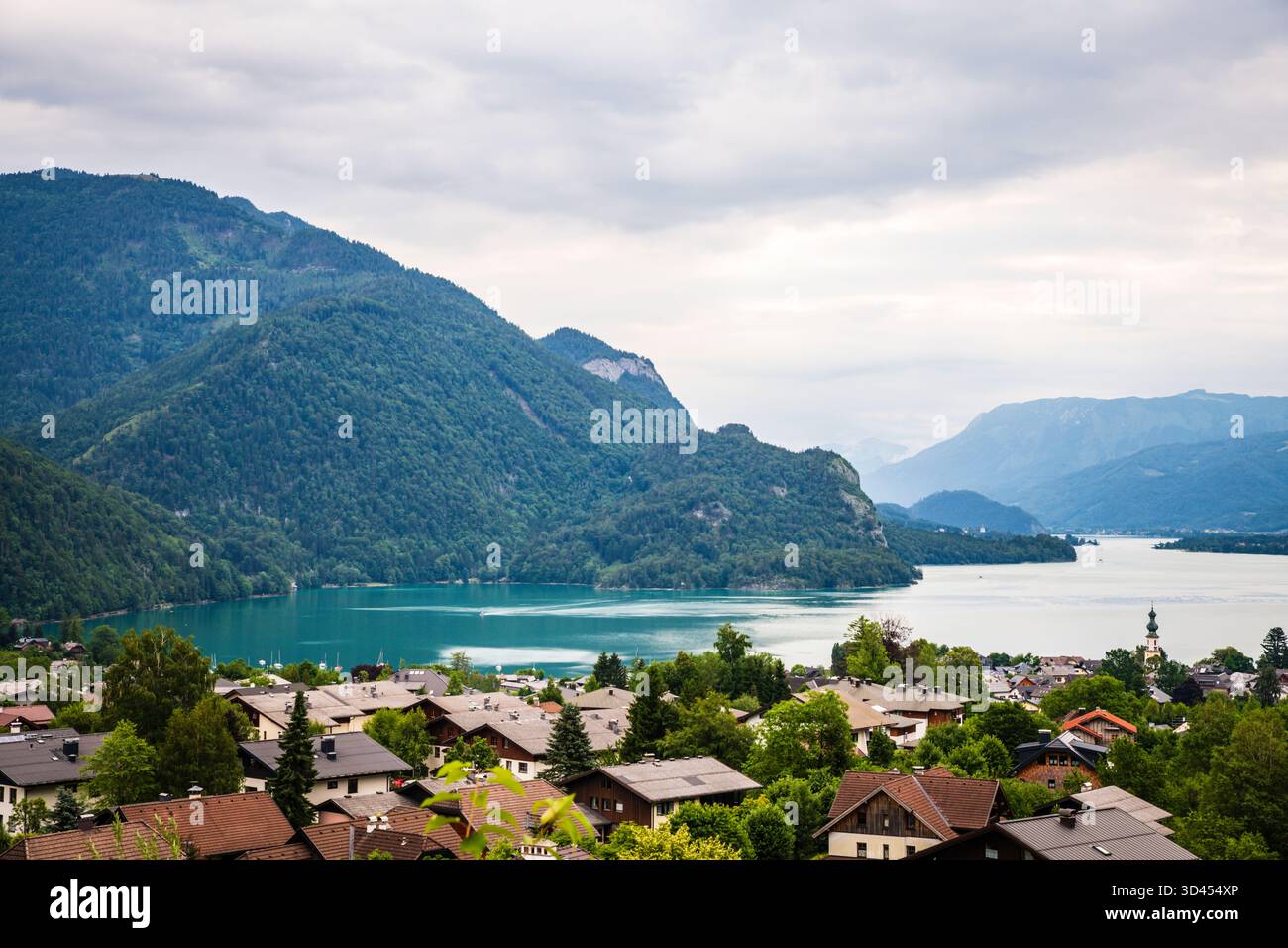 The Austrian Lake District, also known as the Salzkammergut, is a region east of Salzburg known for its 76 lakes, alpine peaks, and picturesque villag Stock Photo