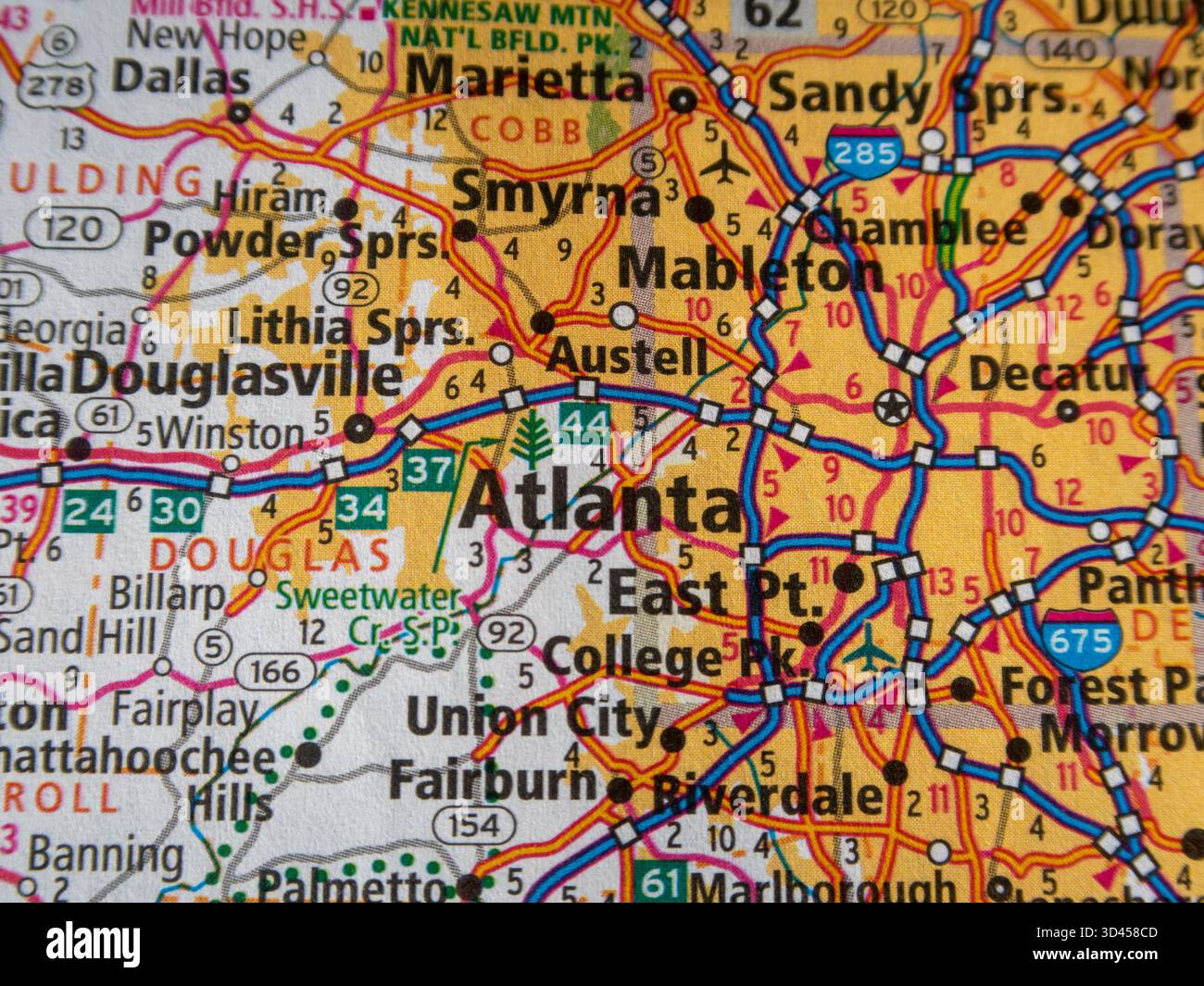 Atlanta, Georgia Metropolitan Road Map Detail: I-285 Perimeter and City ...