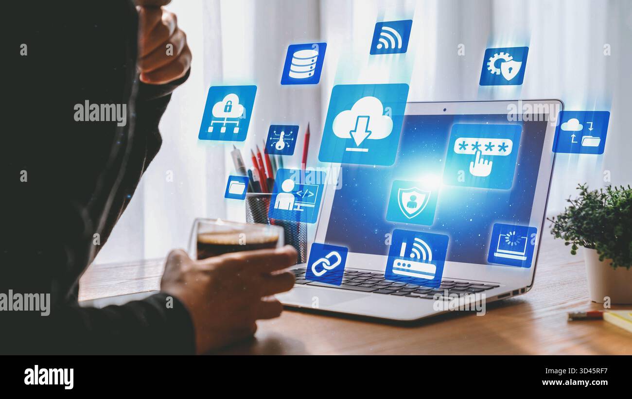 Cloud computing, cloud strategy, and cloud technology transforming digital infrastructure with scalable services, secure data storage, and cloud-based Stock Photo