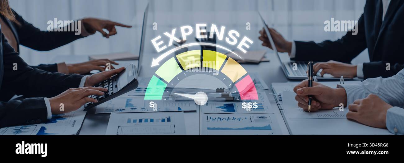 A professional business team engages in financial analysis in a modern ...