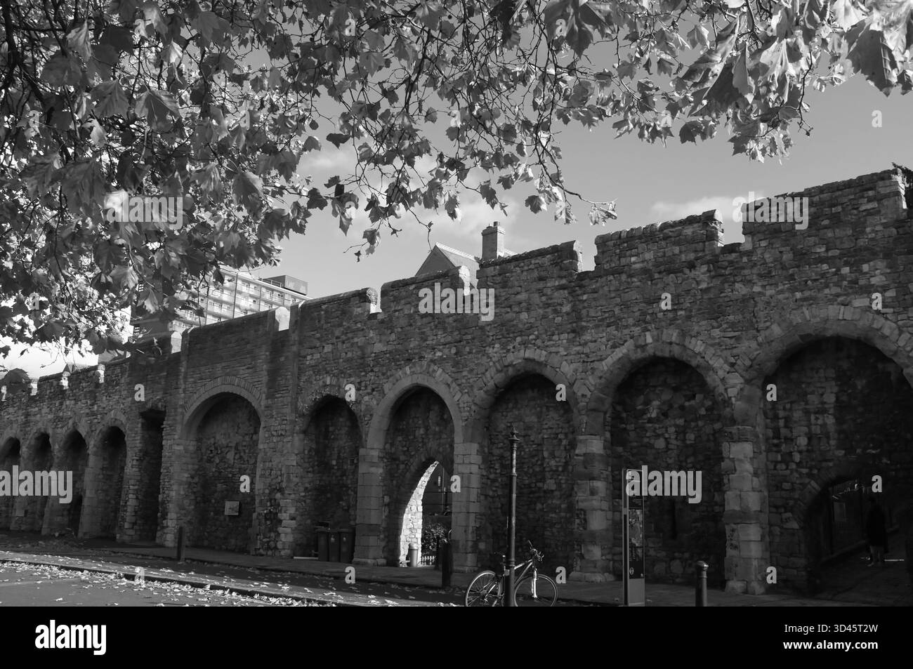 Medieval gates and stone walls Black and White Stock Photos & Images ...