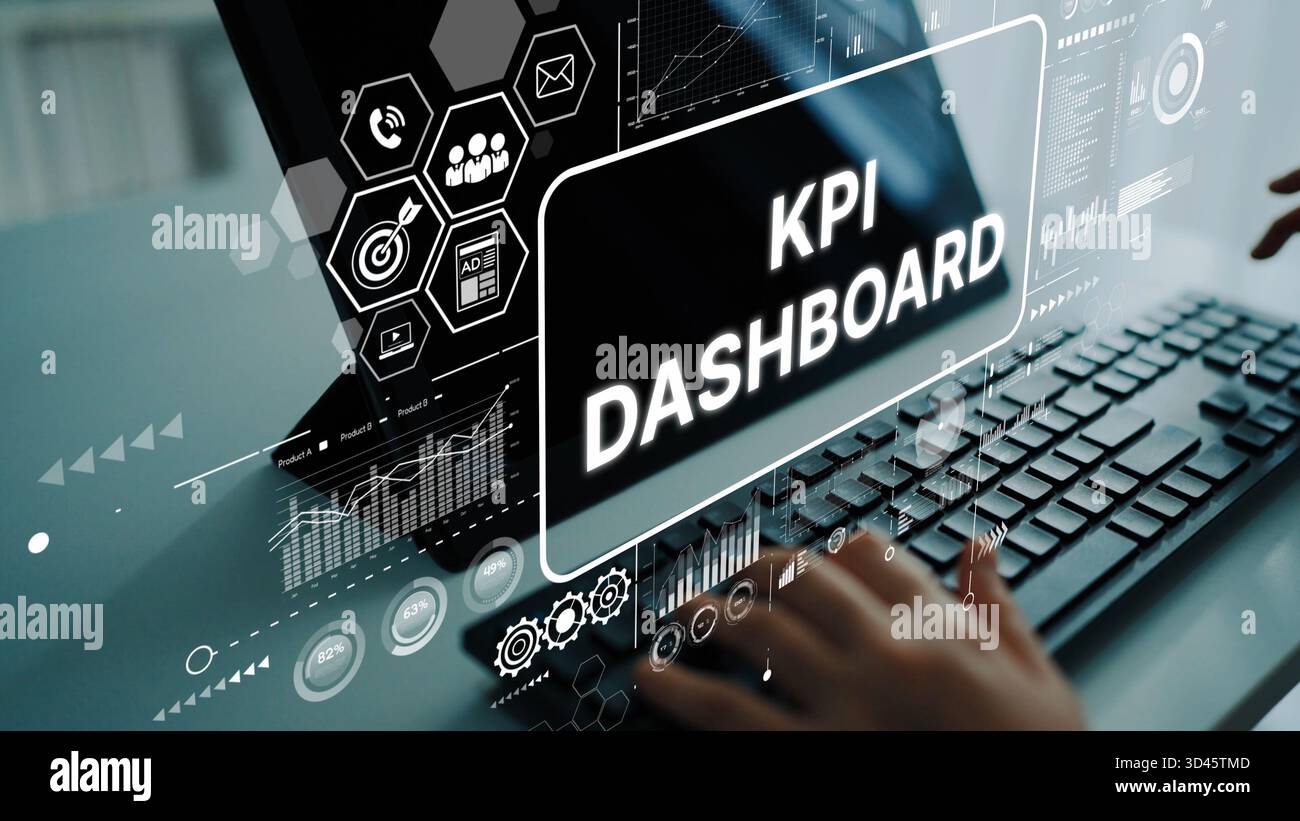 Modern Business KPI Dashboard Displaying Key Performance Indicators with Interactive Data Visualizations and Analytics Tools. Asymptotic smart data Stock Photo