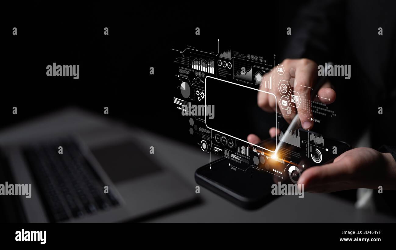 Data analytics and big data strategy for real-time analytics, predictive data modeling, business intelligence analytics, and data-driven decision Stock Photo