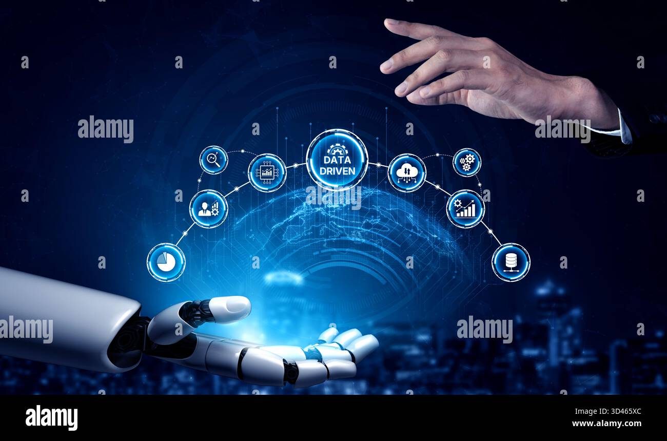 AI drives data-driven decisions with intelligent analytics, smart data visualization, and cloud-based tools that process, interpret, and guide Stock Photo