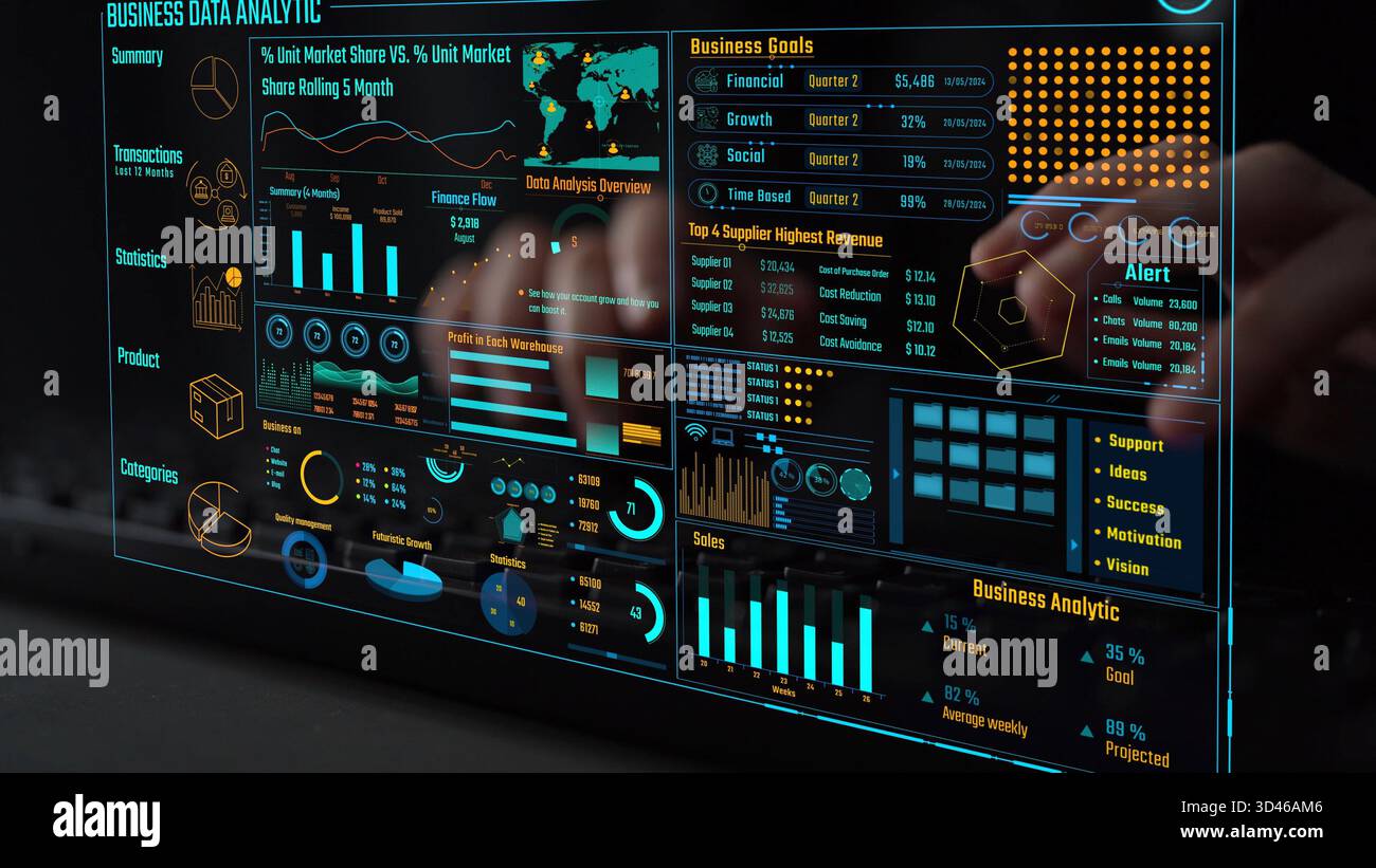 Data analytics and big data strategy for real-time analytics, predictive data modeling, business intelligence analytics, and data-driven decision Stock Photo