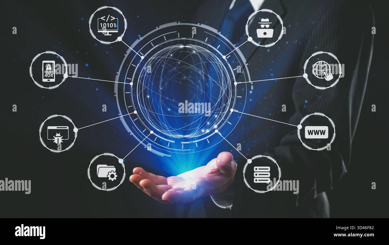 Software development with coding overlays, programming languages, developer tools, mobile app creation, and advanced programming for digital product Stock Photo