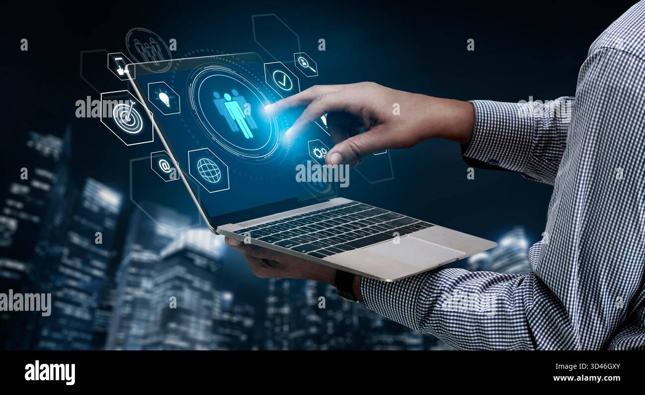 Business teamwork system showing digital communication and performance ...