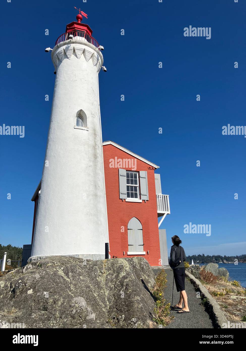 Fisgard Lighthouse, first lighthouse on the west coast of Canada. Fisgard Lighthouse National Historic Site, Victoria, Vancouver Island, BC, Canada. - Smartphone Captured Stock Image