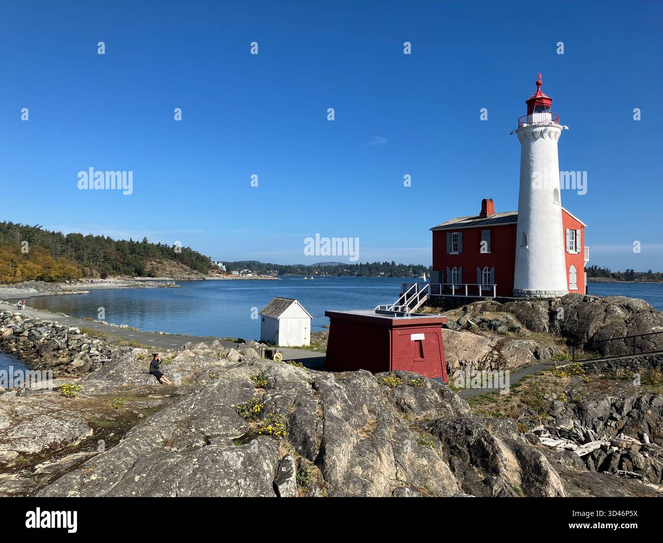 Fisgard Lighthouse, first lighthouse on the west coast of Canada. Fisgard Lighthouse National Historic Site, Victoria, Vancouver Island, BC, Canada. - Smartphone Captured Stock Image