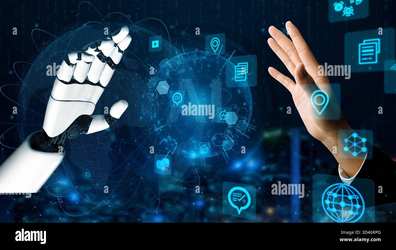 Image depicting a human hand reaching out to a robotic hand ...