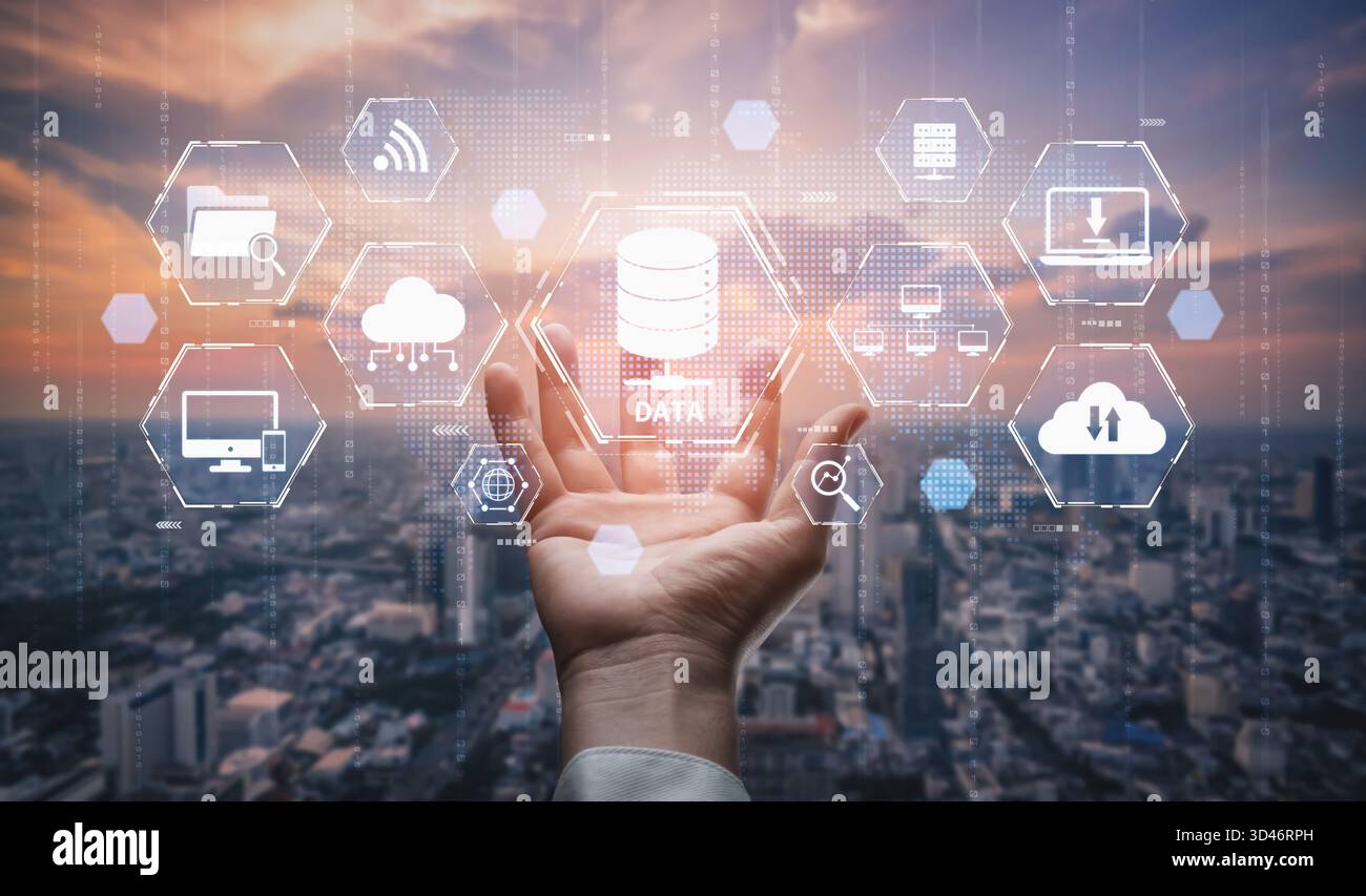 Cloud computing, cloud strategy, and cloud technology transforming digital infrastructure with scalable services, secure data storage, and cloud-based Stock Photo