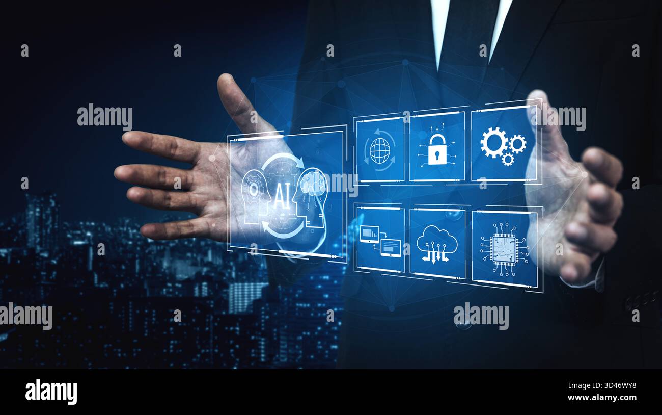 AI system integration improves artificial intelligence platform. AI system integration enhances automation, secures data, supports cloud, and AI Stock Photo