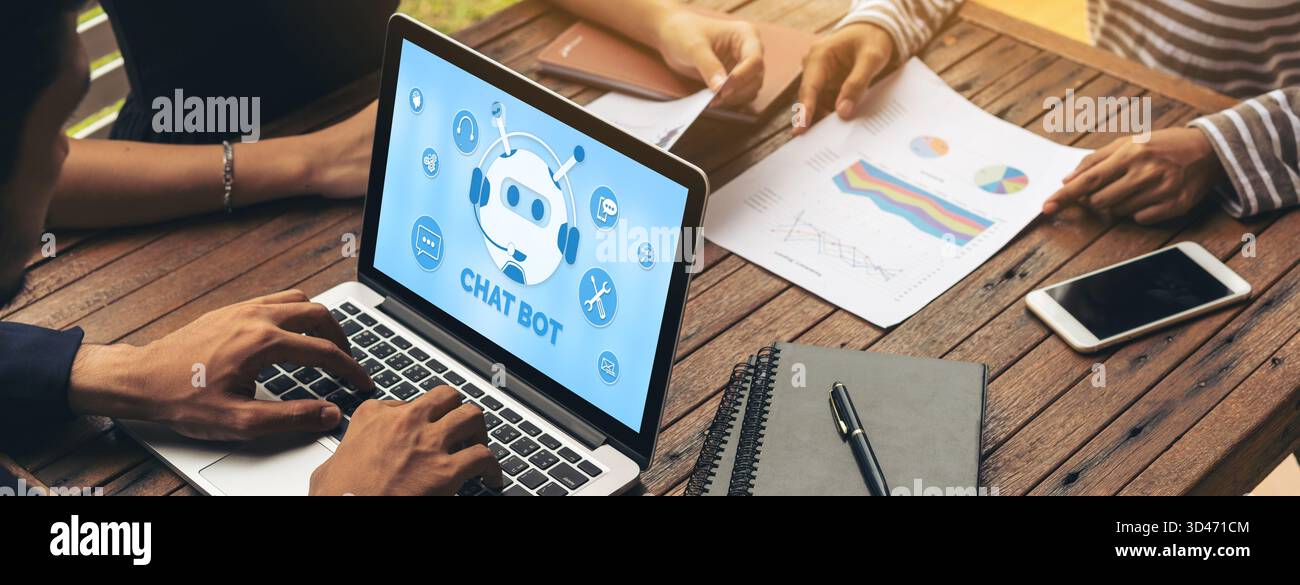 Chatbot software application for modish online business that automatically reply to customer questions Stock Photo