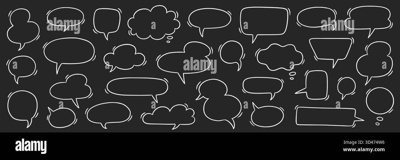 Speech bubble doodle talk set. Hand drawn comic doodle style dialog ...