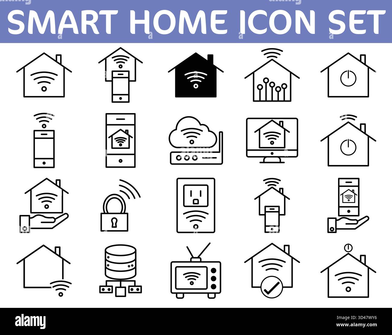 Smart Home and IoT Line Art Icon Set. Home Automation, Wireless ...