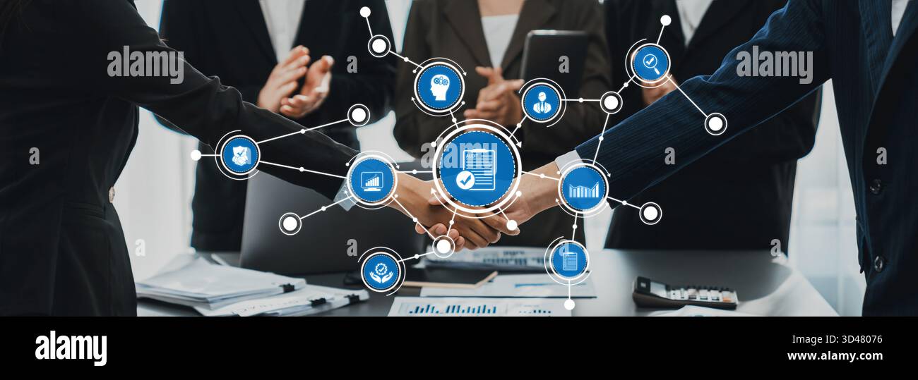 A dynamic visual of business professionals engaging in collaboration ...