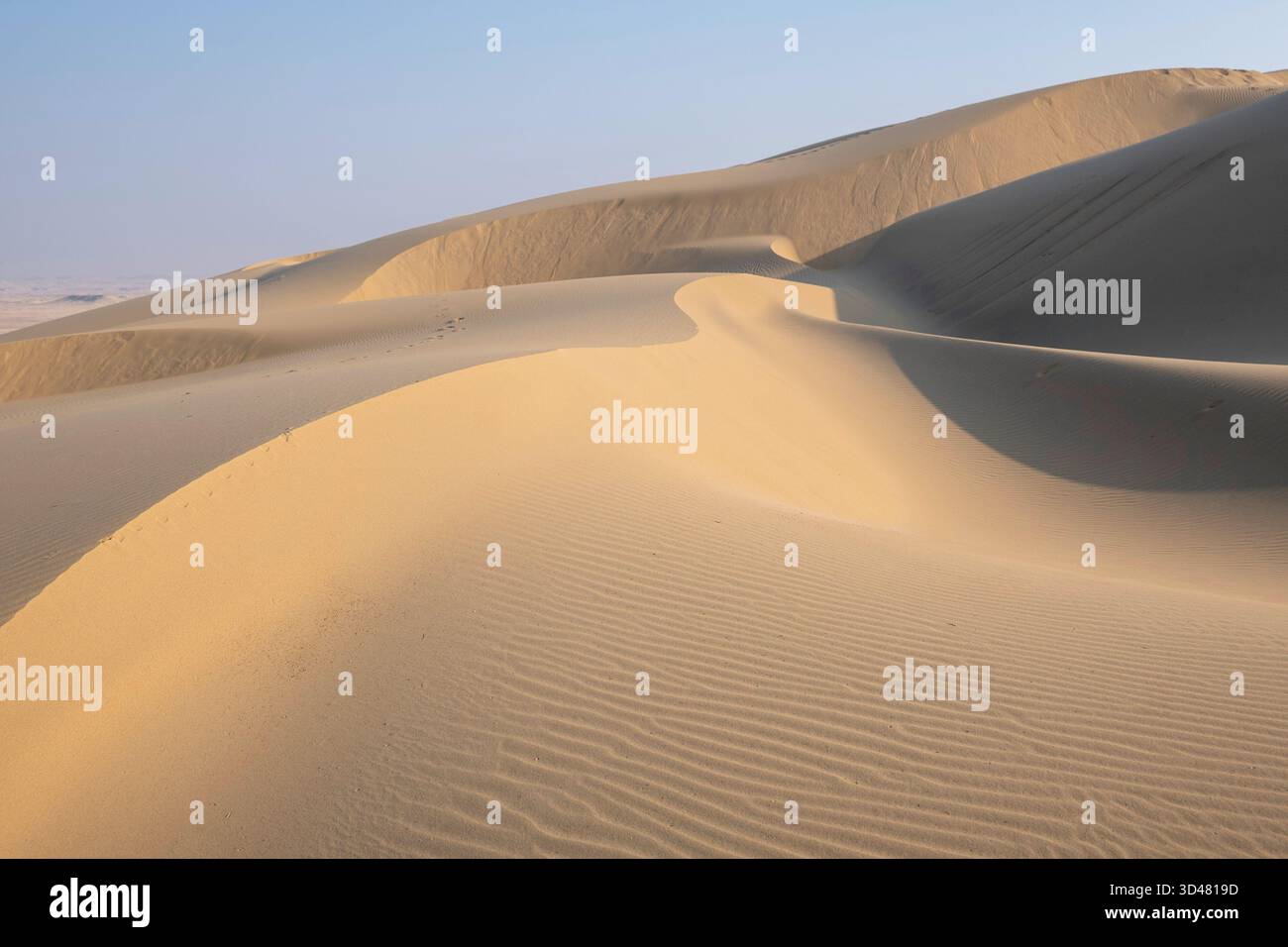 Inlan Doha, Qatar - A vast desert landscape with golden sand dunes stretching ...