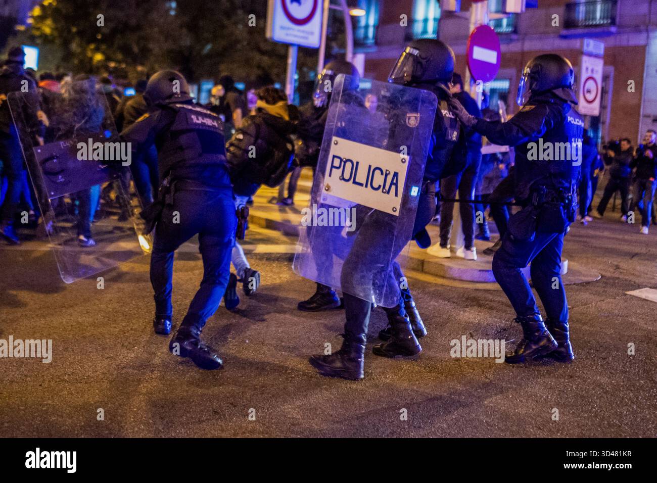 National Police riot squads act against the protesters during the ...