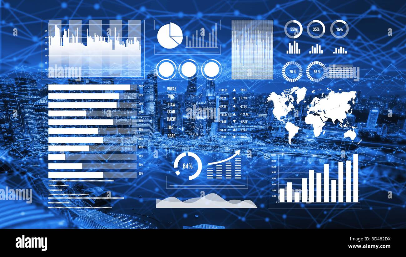 This image showcases a modern data visualization concept featuring ...