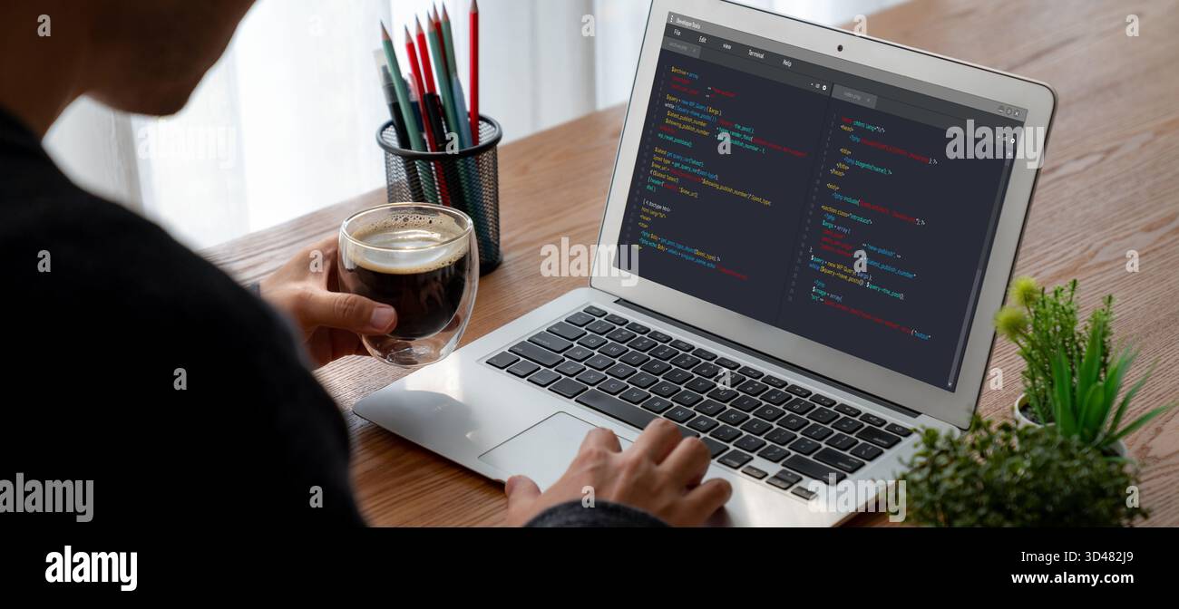Software development programming on computer screen for modish application and program coding Stock Photo