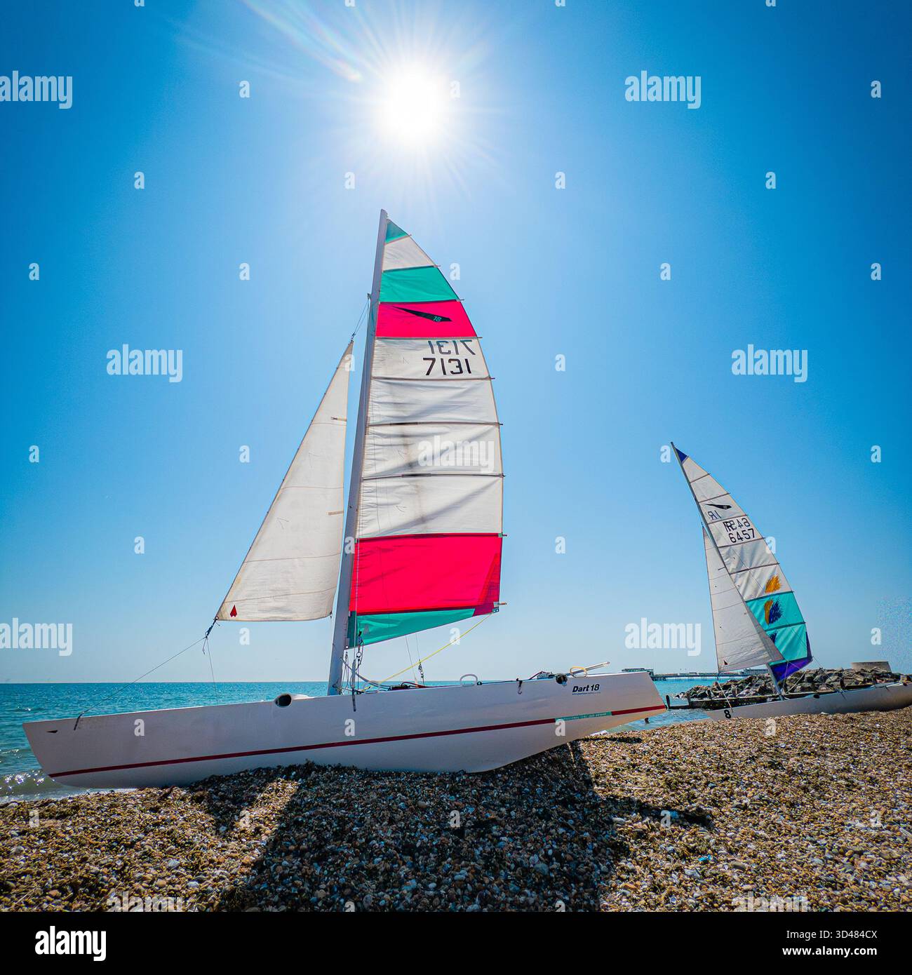 A pair of Dart 18 sail boats on the beach - Smartphone Captured Stock Image