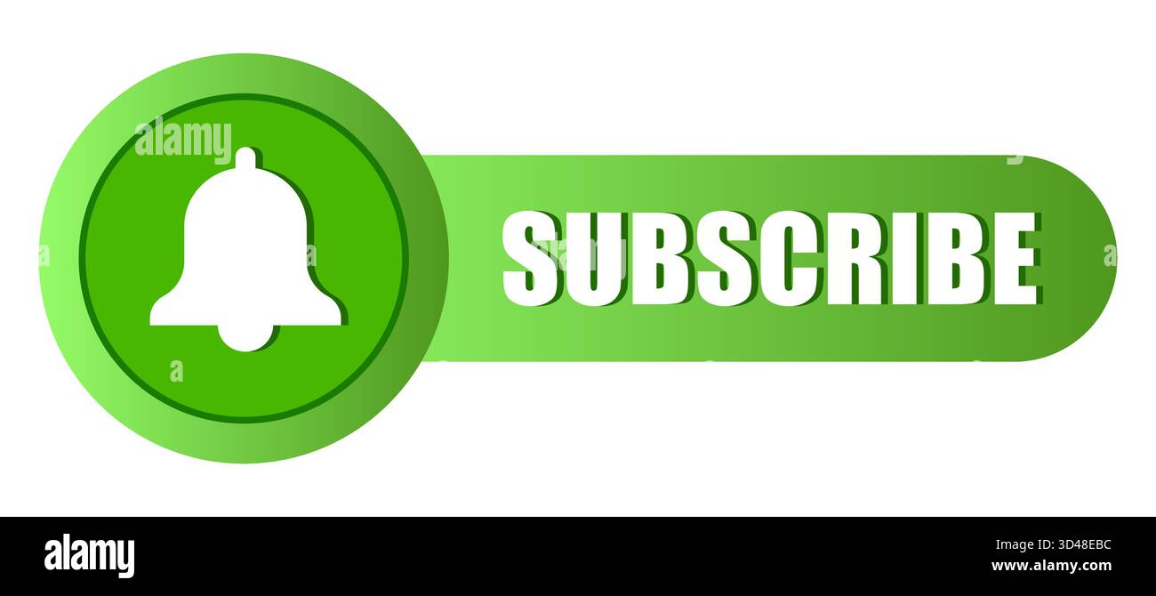 Subscribe button icon. Green bell symbol. Channel follow Vector. Notification graphic element. Stock Vector