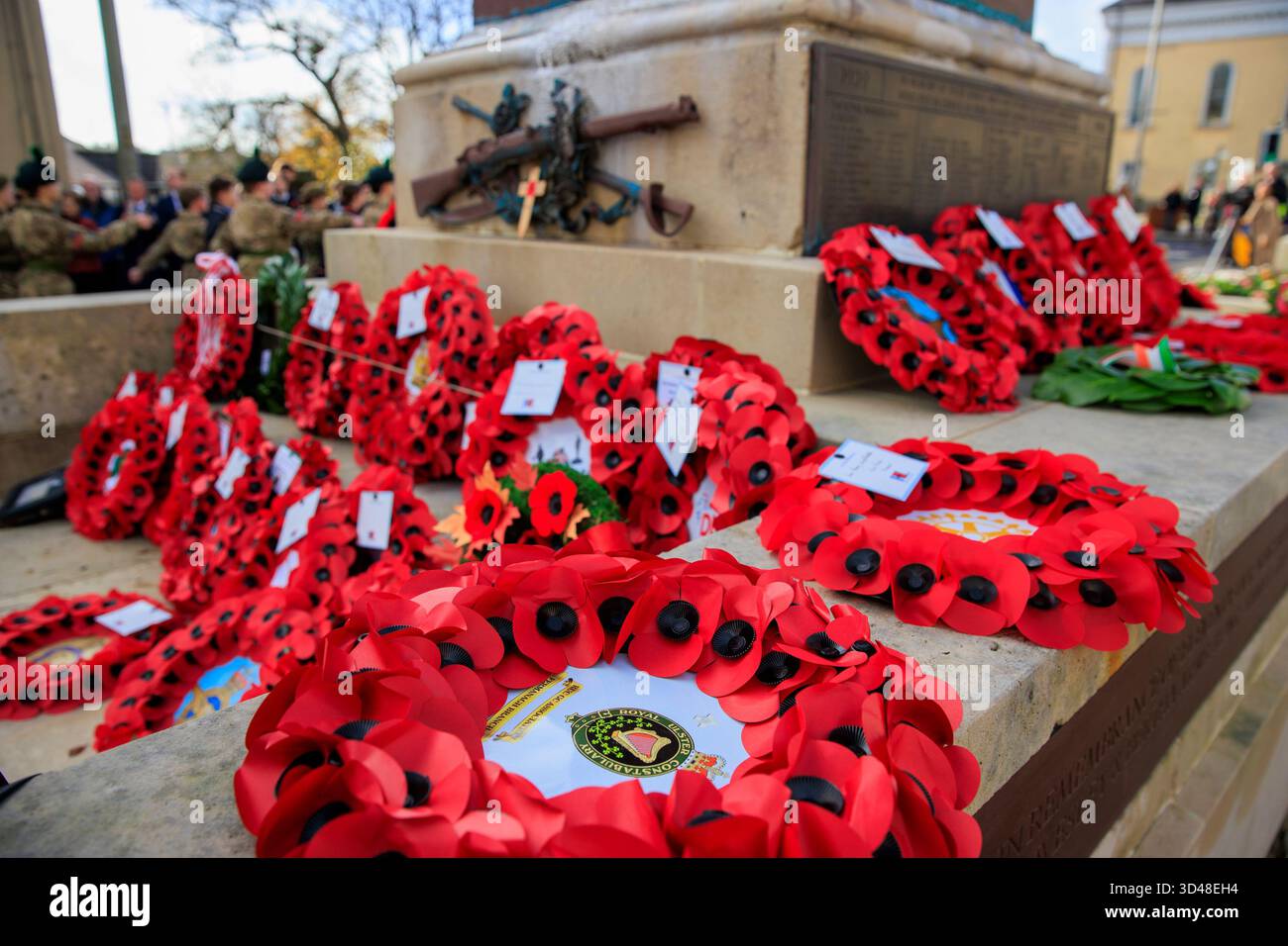 Wreaths laid during a Remembrance Sunday service at the Cenotaph in ...