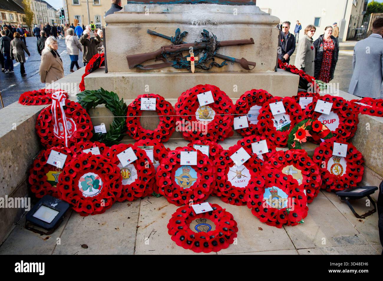 Wreaths laid during a Remembrance Sunday service at the Cenotaph in ...