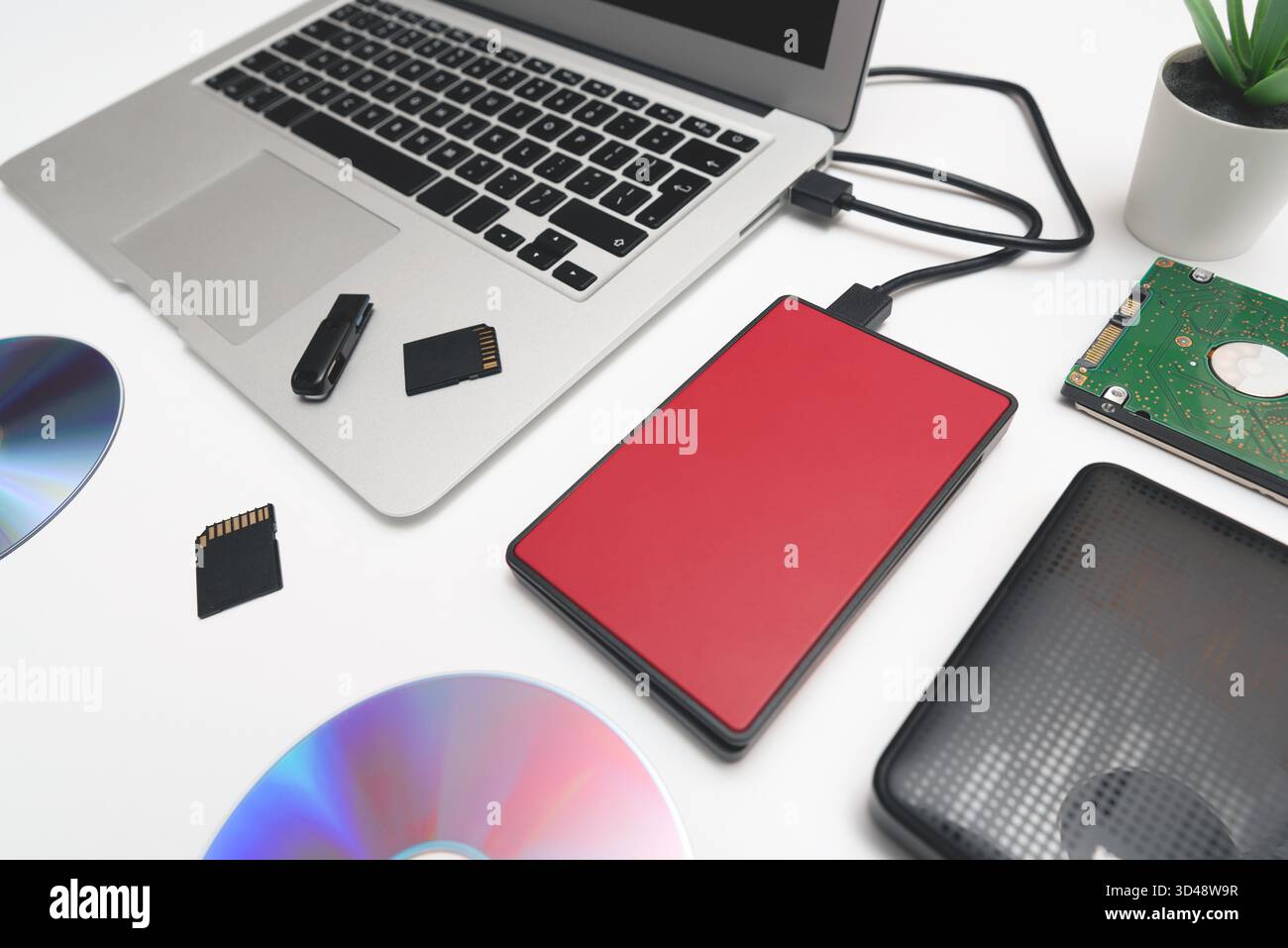 Multiple storage devices, pendrive, memory cards. Backup data Stock Photo
