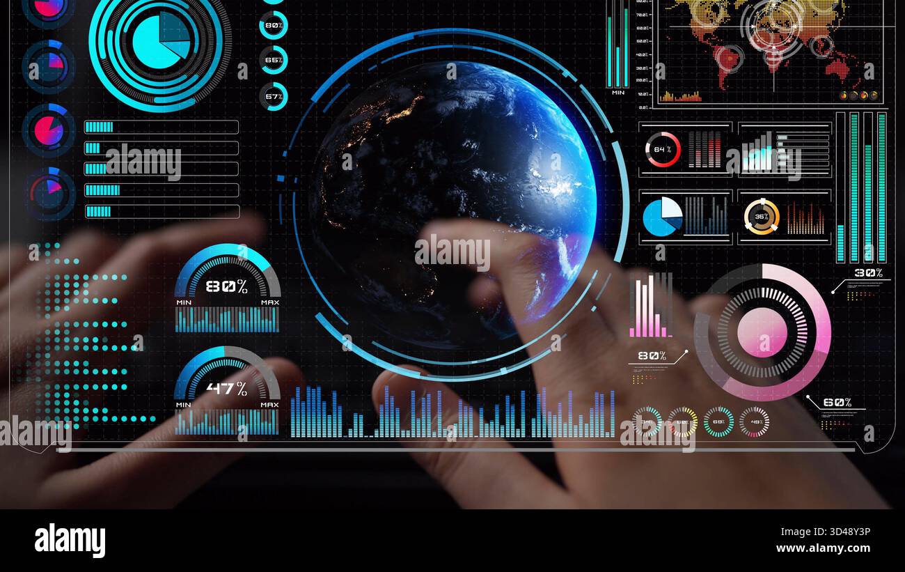 Internet Connection Interface High-tech global network connection interface showing worldwide digital ...