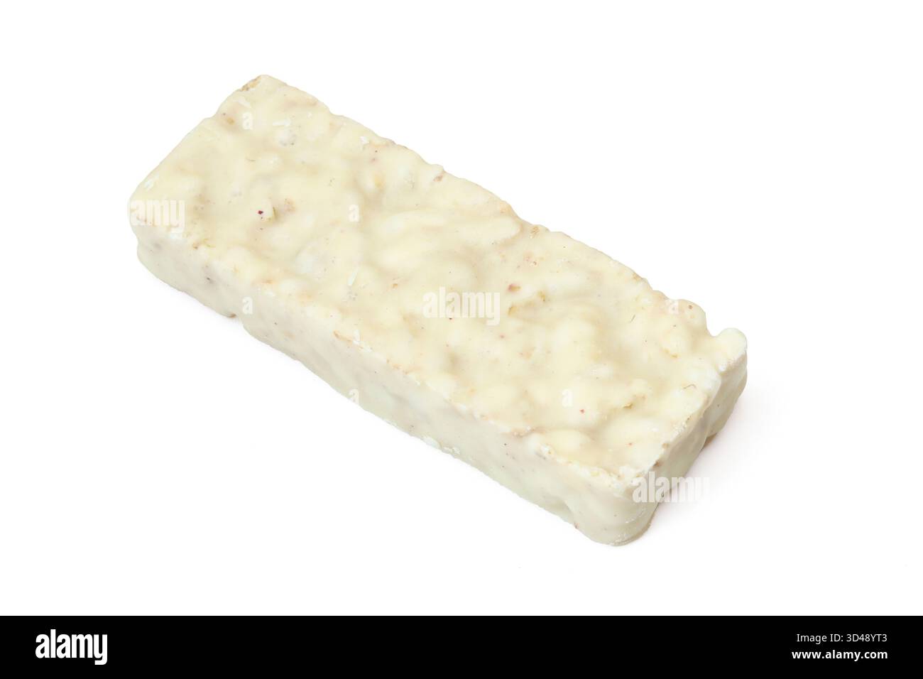 white chocolate coated rice bar isolated on white backround Stock Photo