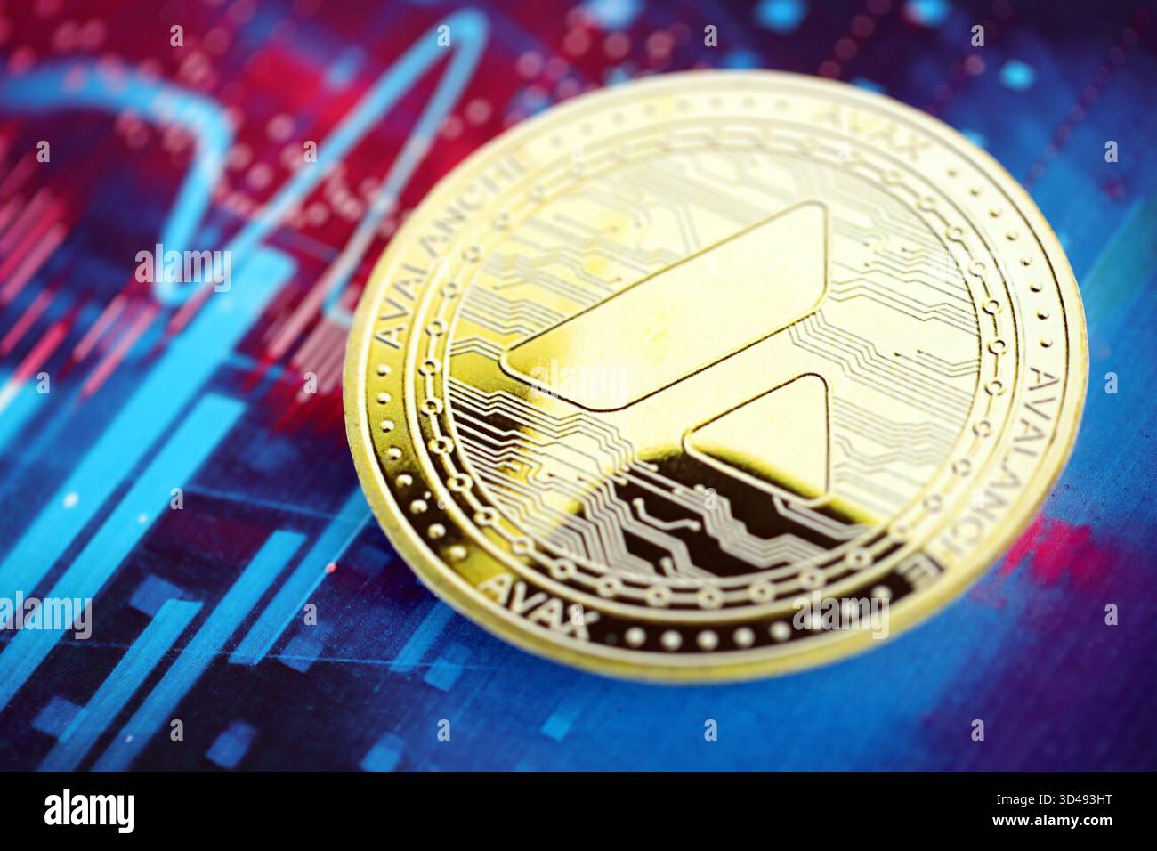 KYIV, UKRAINE - OCTOBER 9, 2025 Avalanche AVAX cryptocurrency coin sticker  on futuristic blue chart banner. Concept of modern crypto money Stock Photo  - Alamy