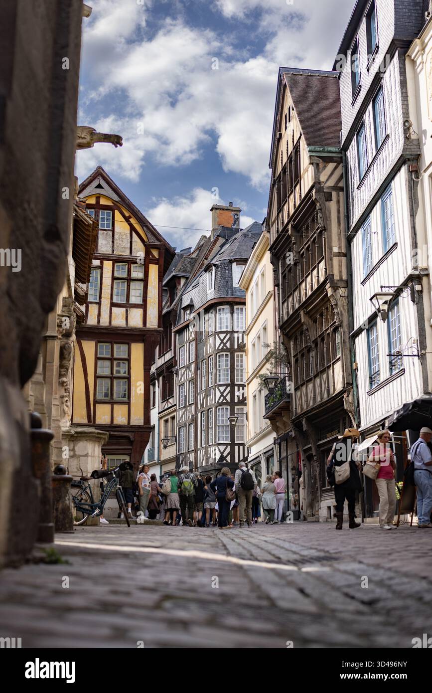 Rouen, France is famous for its many medieval half-timbered houses ...