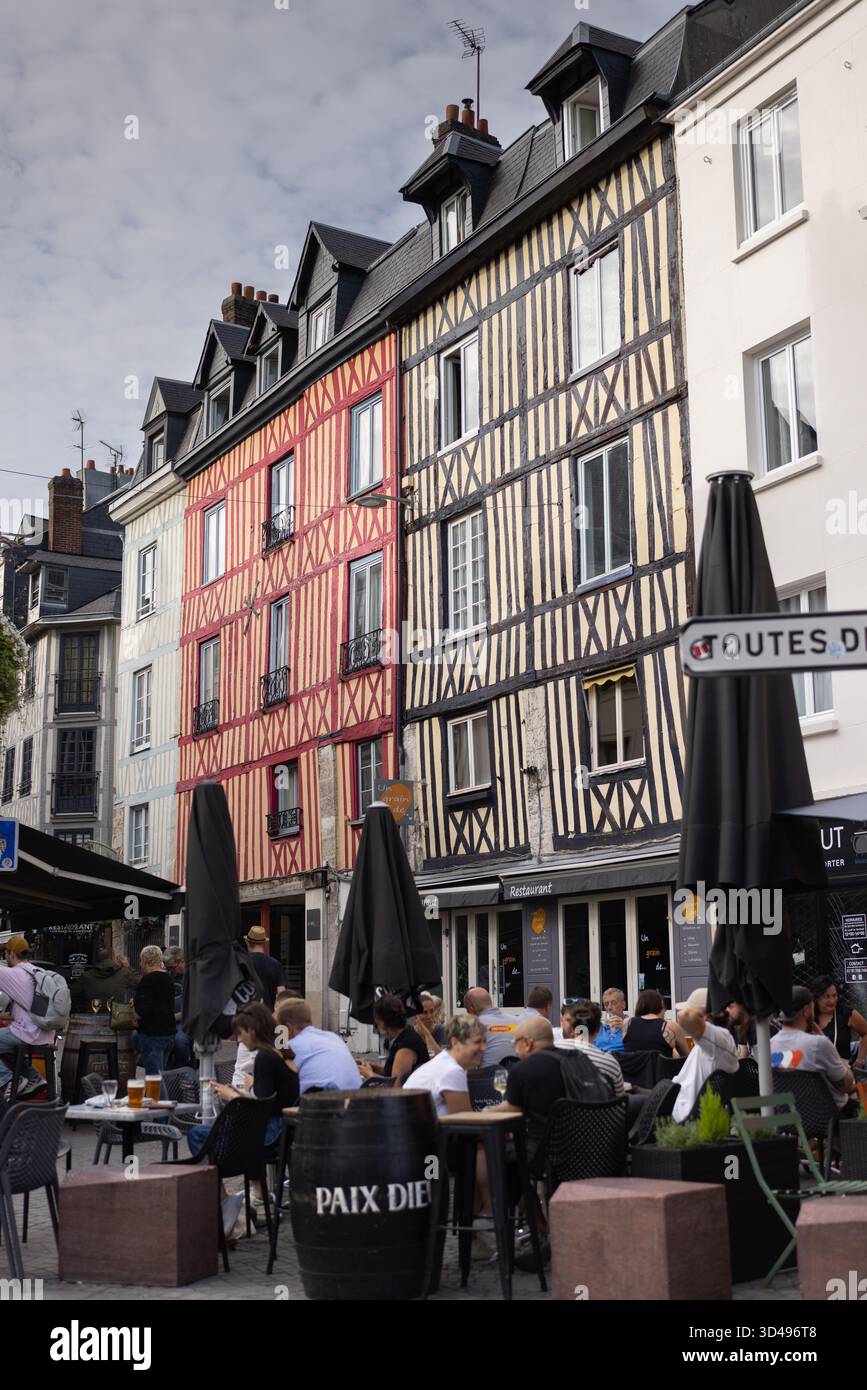 Rouen, France is famous for its many medieval half-timbered houses. Stock Photo
