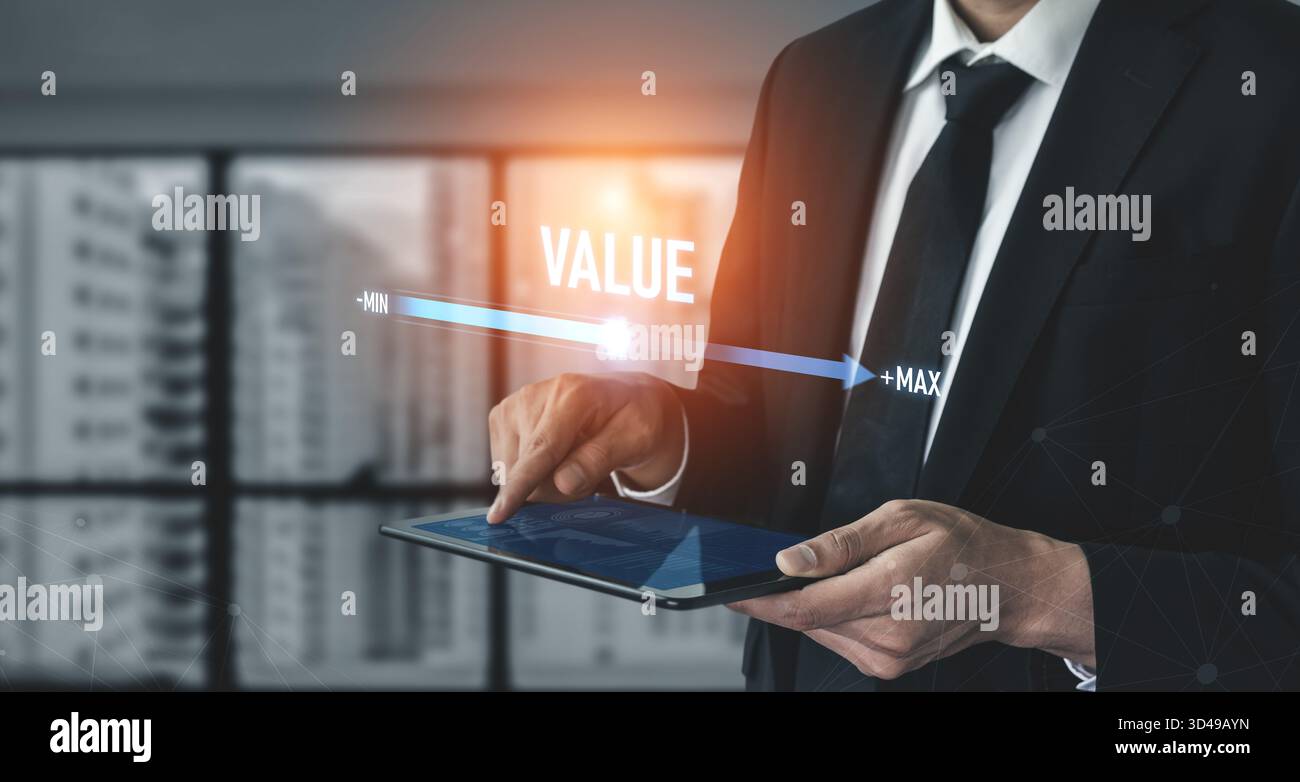 Value measurement and adjustment concept showing value, performance ...