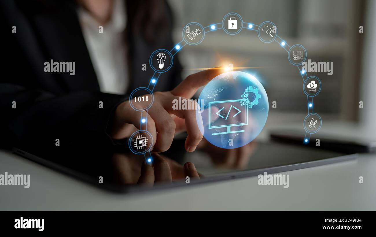 Global software development and coding solutions. Empowering businesses with custom application development and technology innovation. Motif Stock Photo