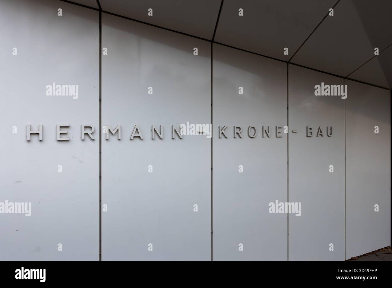 Hermann-Krone-Bau sign at the TU Dresden university campus. Close-up of ...