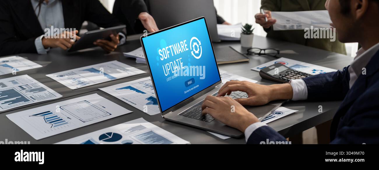 Software update on computer for brisk version of device software upgrade Stock Photo