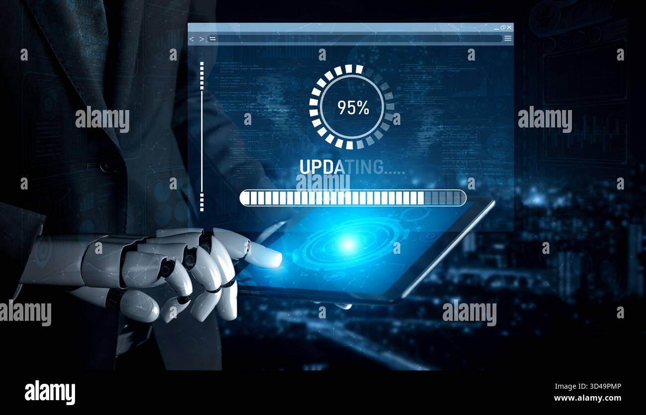 AI accelerates knowledge growth with smart training tools, virtual learning assistants, and software updates for competitive digital advantage. Vouch Stock Photo