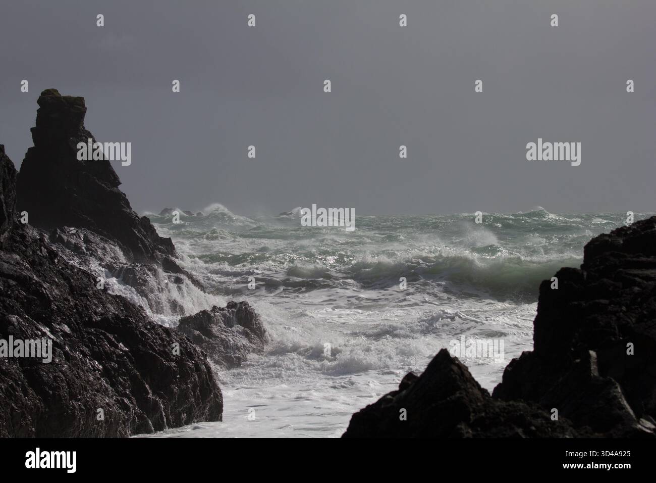 Boilling Rocks Turbulent boiling churning seas with large breaking waves at Kynance ...
