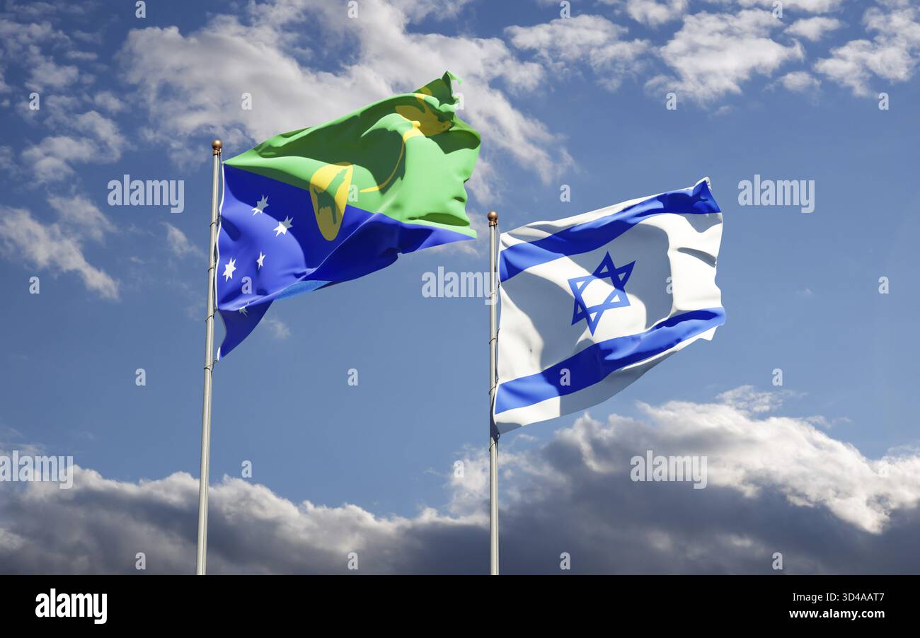Beautiful national state flags of Israel and Christmas Island together ...