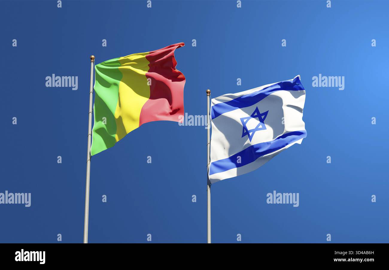Beautiful national state flags of Mali and Israel together at the sky ...