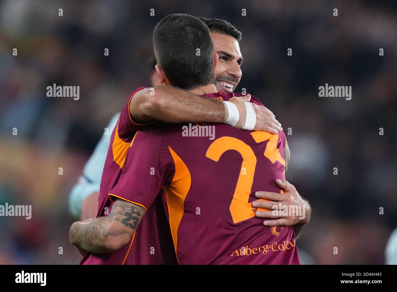 Roma’s Zeki Celik celebrates after scoring during the Serie A EniLive ...
