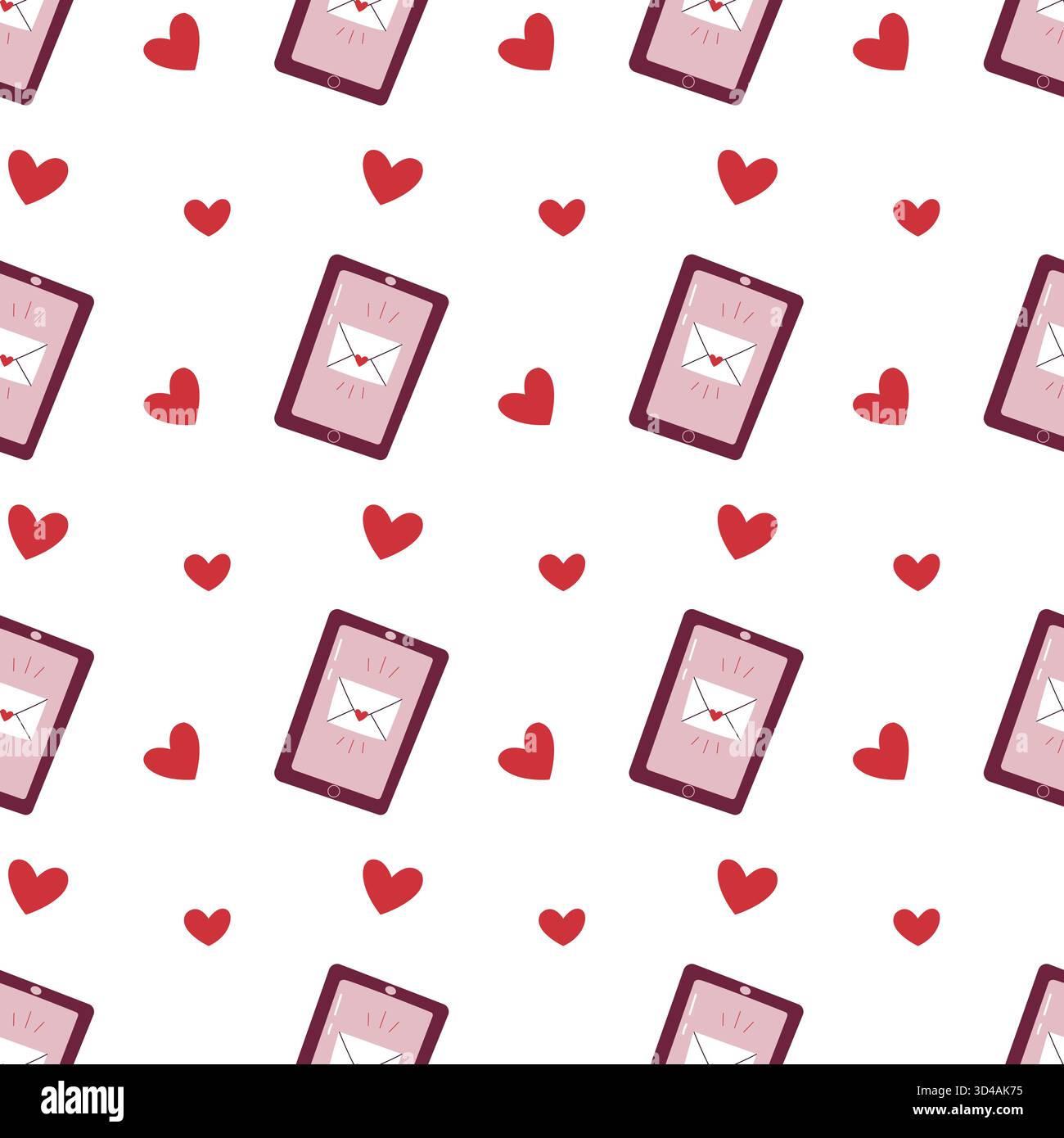 Love Message Smartphone Seamless Pattern with Hearts Stock Vector