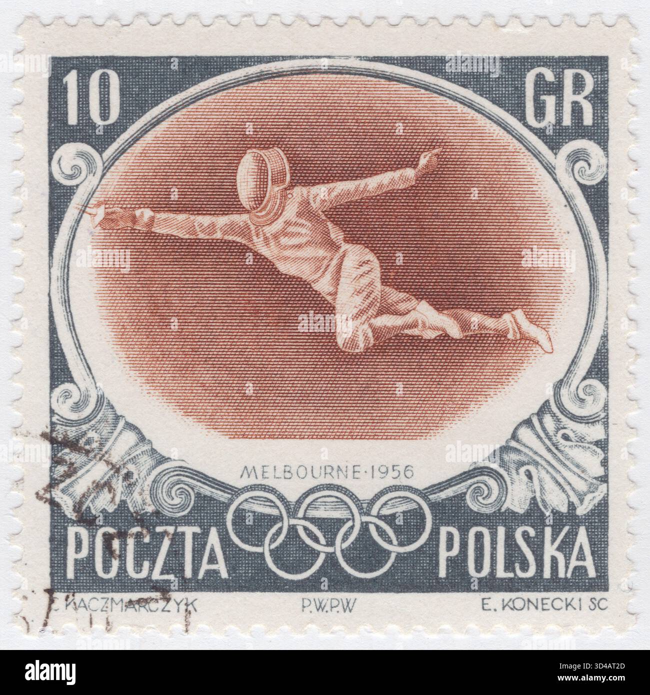 POLAND — 1956 November 22: 10 grosz slate and chestnut postage stamp ...
